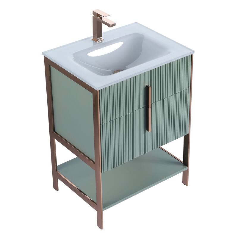 Fine Fixtures Serenity Modern Bathroom Vanity with White Glass Top
