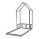 preview thumbnail 31 of 31, Twin Size Pine Wood Roof-framed Headboard Floor Bed with Headboard Guardrails, without Slats
