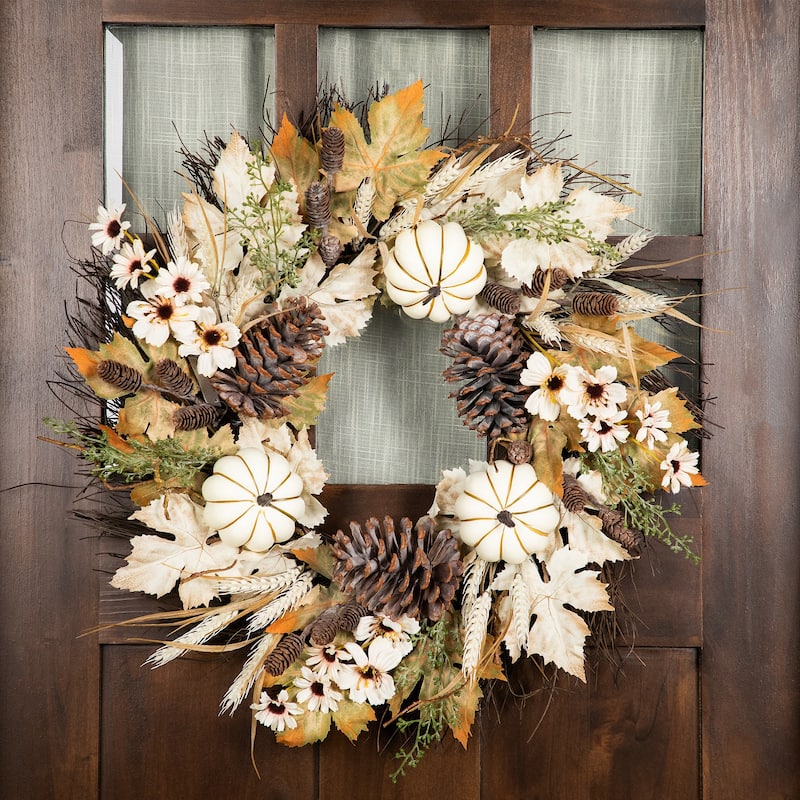 Pumpkin and Pinecone Fall Harvest Artificial Wreath - 24" - Unlit