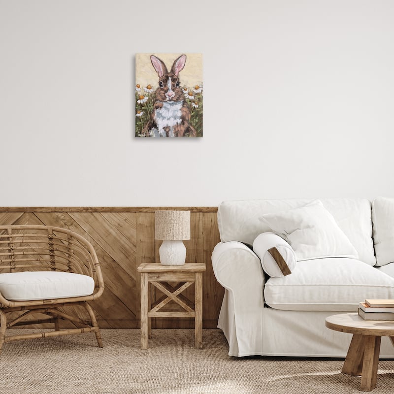 Stupell Rabbit Portrait with Daisies Canvas Wall Art Design By Sara G. Designs