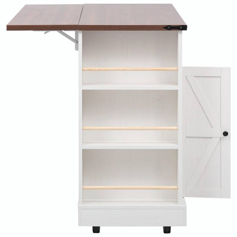 53'' Rolling Farmhouse Kitchen Island - Two Glass Cabinet Doors with Power Outlet