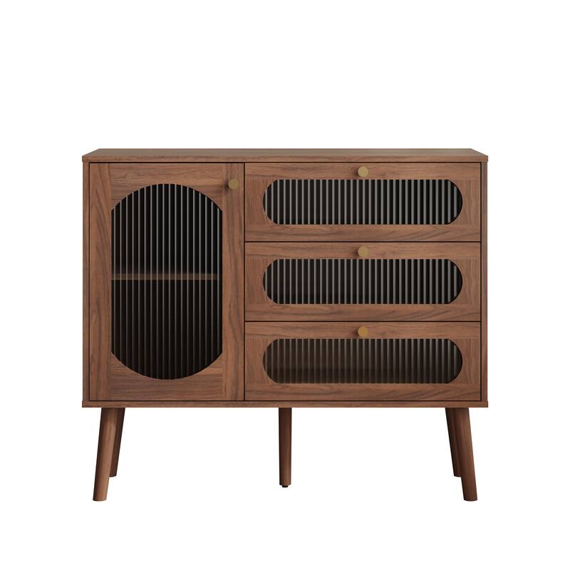 Accent Cabinet with 3 Drawers and Door, Wooden Storage Cabinet with Shelves, Sideboard for Living Room, Entryway, Natural