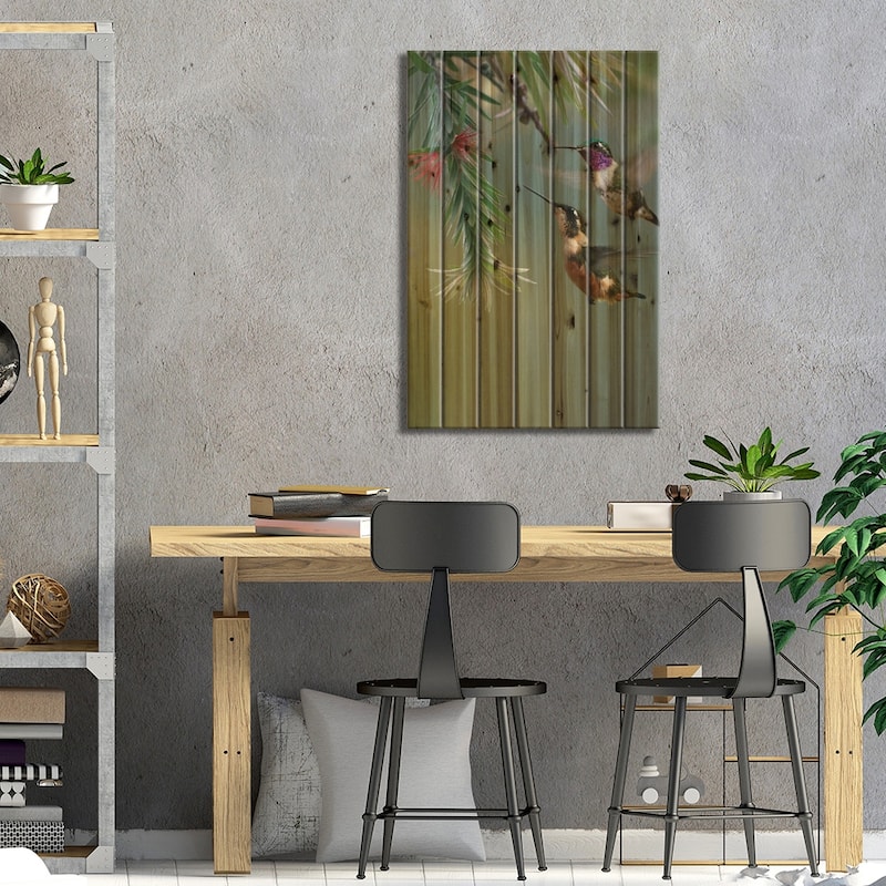 White-Bellied Woodstar Hummingbird Male And Female Feeding On Flower, Costa Rica Print On Wood by Tim Fitzharris - Multi-Color