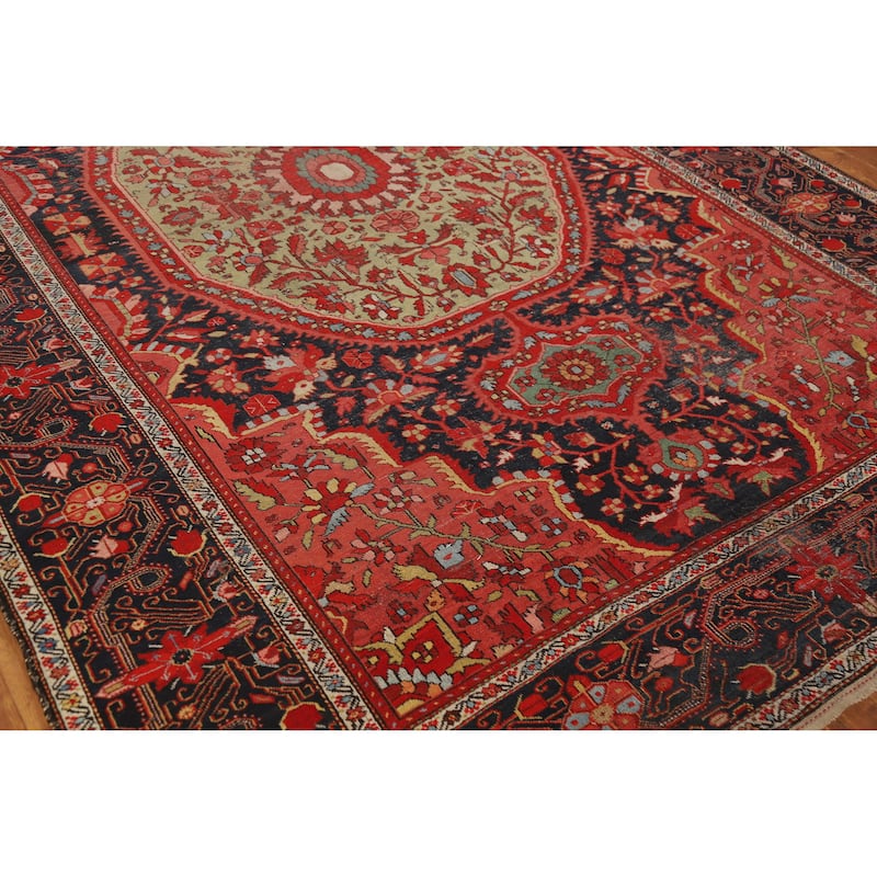 Hand Knotted Oriental 100% Wool Carpet Traditional Floral Navy Blue & Blues Sarouk Area Rug - 10' 5'' X 6' 10''