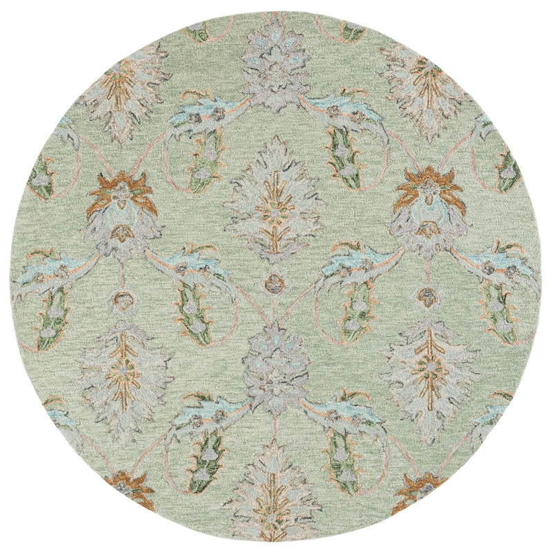 SAFAVIEH Handmade Jardin Gebkea Floral Wool Rug - 6' Round - Sage/Green