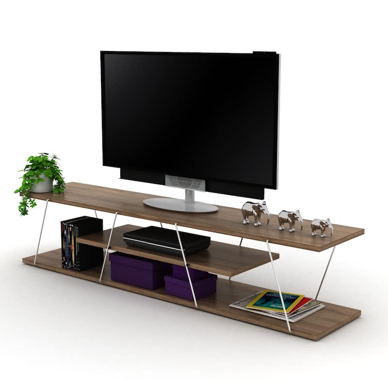 FurnisHome Store Tars Mid Century Modern Tv Stand 4 Shelves Open Storage Metal Cords Entertainment - Brown