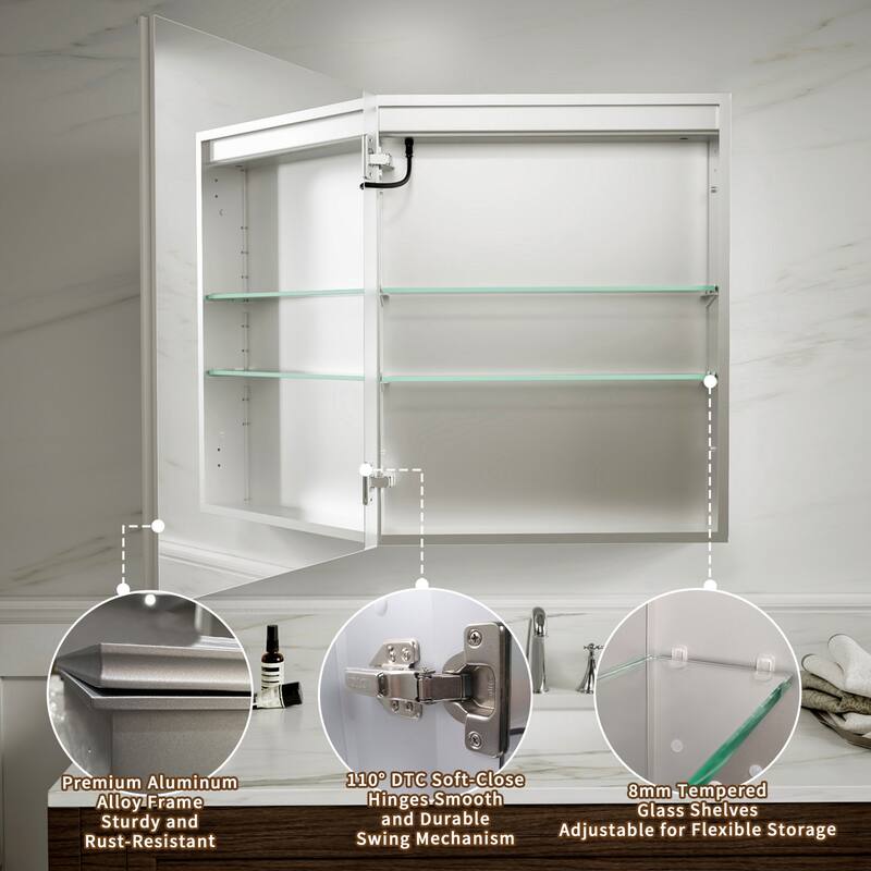 Modland 24"-30"W x 30"H LED Bathroom Medicine Cabinet with Mirror Anti-Fog,Surface or Recessed Mount