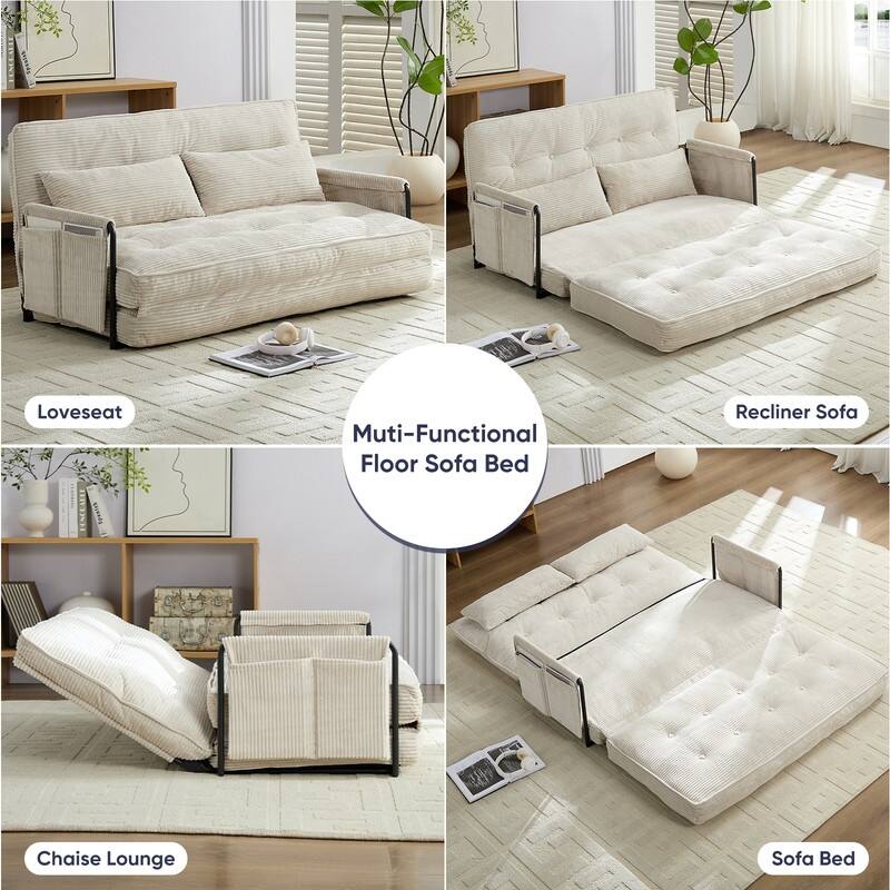 Mixoy Muti-Functional Folding Floor Sofa Bed,3-Seater with Loveseat Lazy Sofa,6 Position Adjustable Backrest