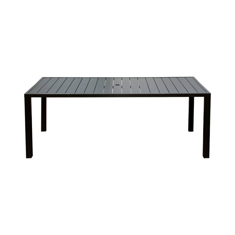 Outdoor Dining Table for 8 Person,Square Slatted Metal Patio Table for Deck Garden Lawn Backyard Use with Umbrella Hole, Brown - Brown