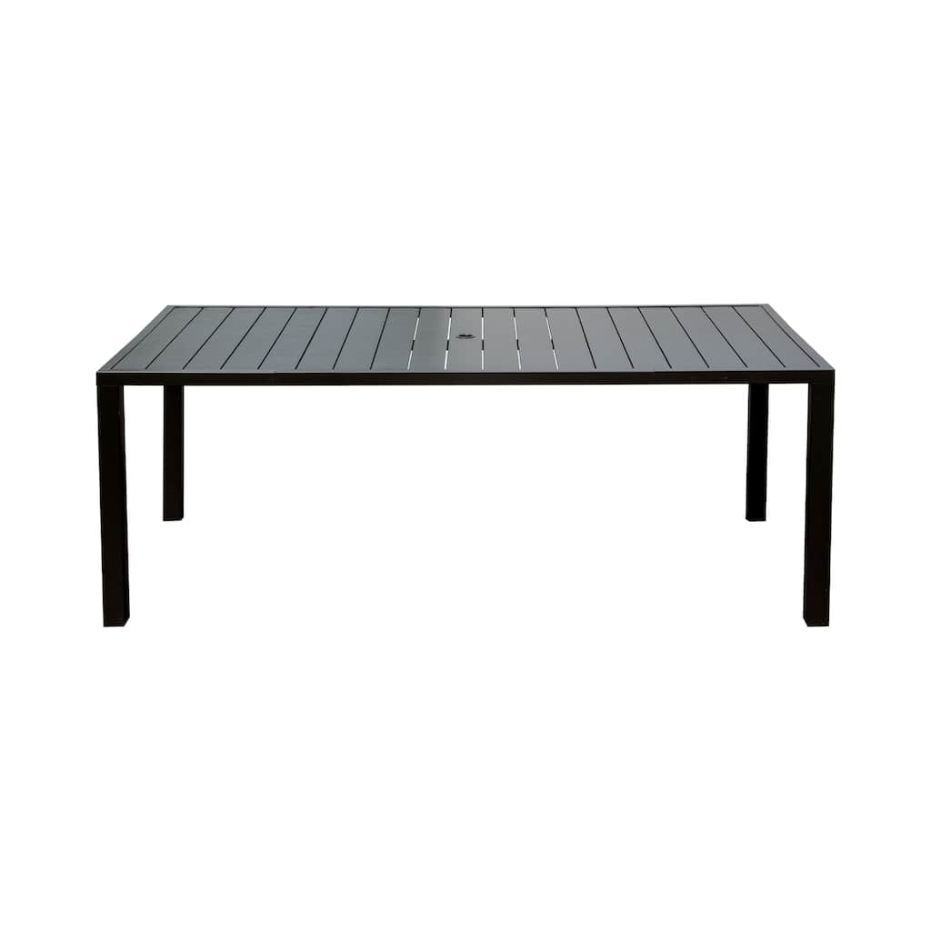 Outdoor Dining Table for 8 Person,Square Slatted Metal Patio Table for Deck Garden Lawn Backyard Use with Umbrella Hole, Brown