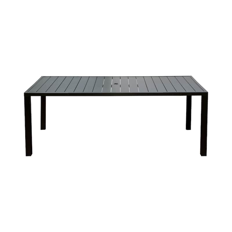 Outdoor Dining Table for 8 Person,Square Slatted Metal Patio Table for Deck Garden Lawn Backyard Use with Umbrella Hole - Brown