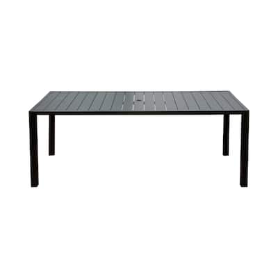 Outdoor Dining Table for 8 Person,Square Slatted Metal Patio Table for Deck Garden Lawn Backyard Use with Umbrella Hole