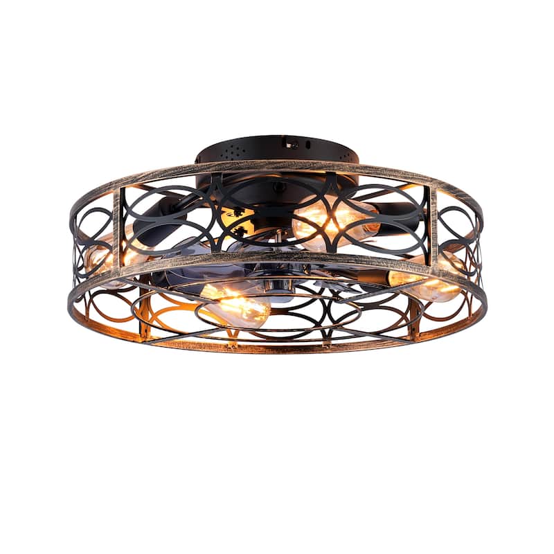 20" Low Profile Caged Ceiling Fans with Lights and Remote, Farmhouse Flush Mount Ceiling Fan with 6 Speeds Reversible Motor