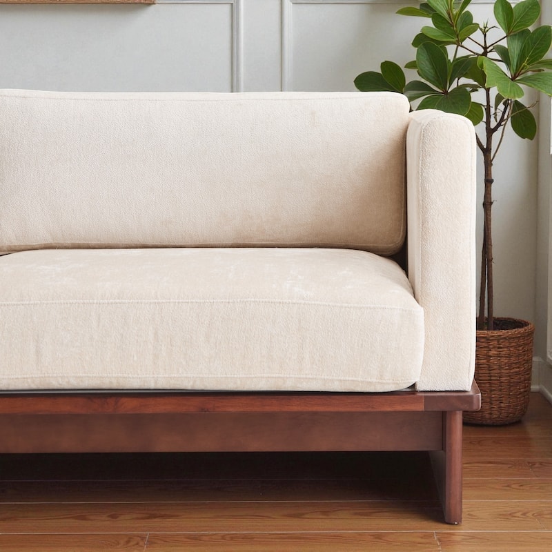 77" Modern Boucle Sofa, 3-Seater Upholstered Couch with Solid Wood Base and Square Arms for Living Room