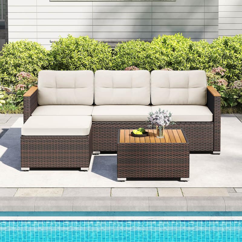 Costway 5 Piece Wicker Conversation Set Patio Rattan Chair & Coffee - See Details