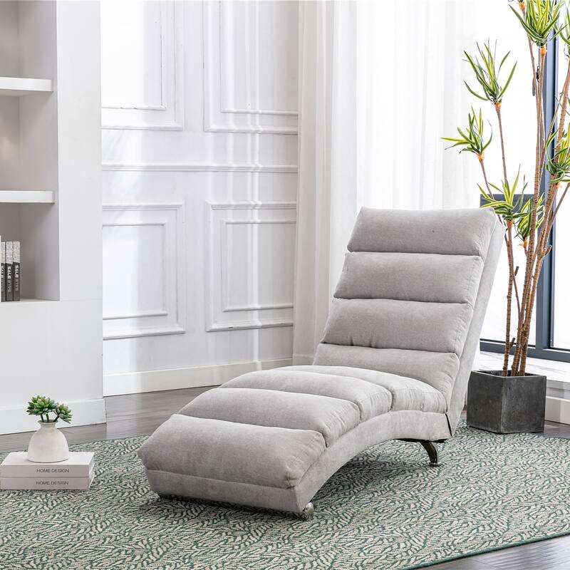 Light Grey Modern 21.65" High Back Upholstered Chaise Lounge Chair with Remote Control and Ergonomic Electric Massage - Light Grey