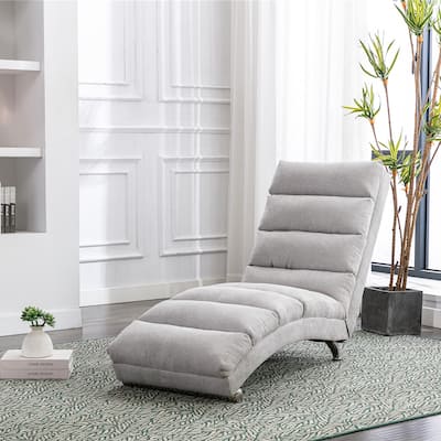 Light Grey Modern 21.65" High Back Upholstered Chaise Lounge Chair with Remote Control and Ergonomic Electric Massage