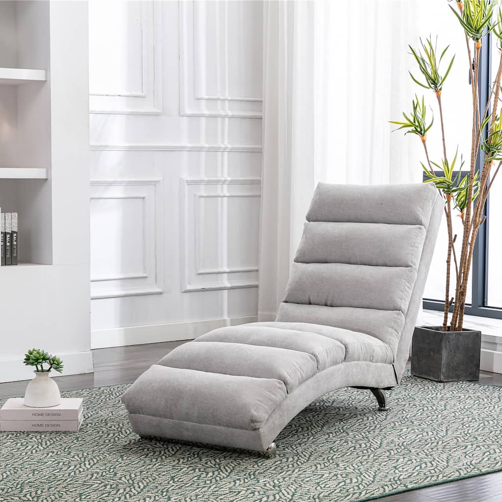 Light Grey Modern 21.65" High Back Upholstered Chaise Lounge Chair with Remote Control and Ergonomic Electric Massage