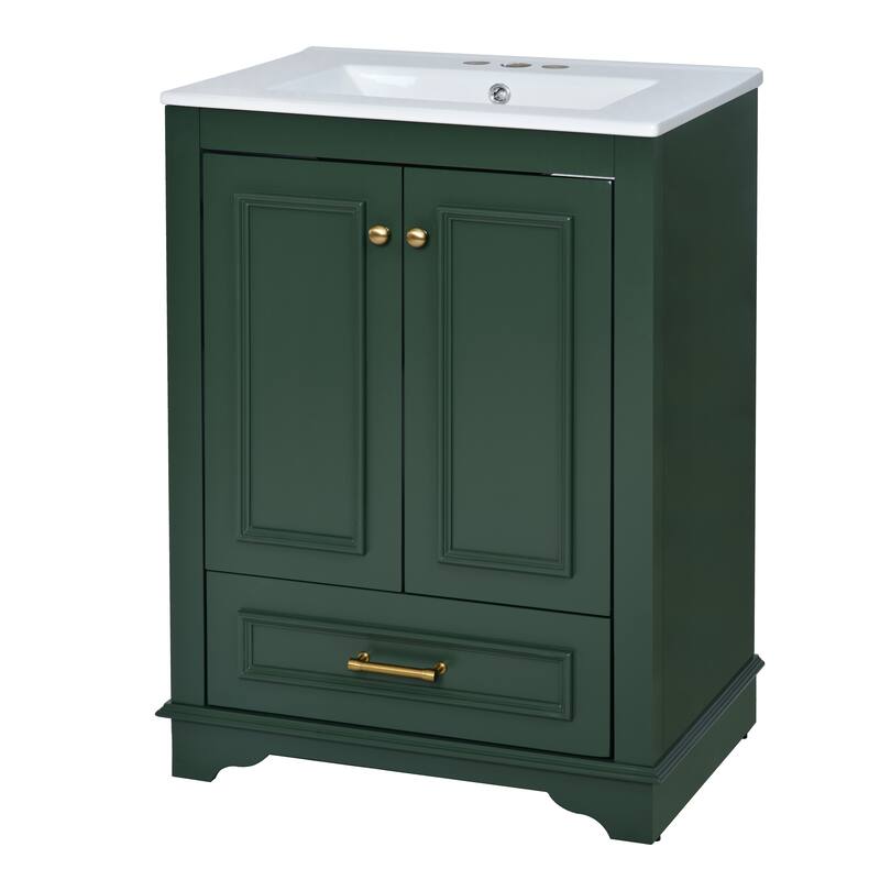 GDFStudio - Halcyon Modern Freestanding Bathroom Vanity with Ceramic Sink and Soft-Closing Storage Doors & Silver Handles