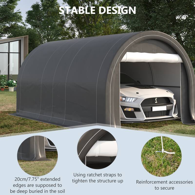Outsunny 16' x 10' Carport, Heavy Duty Portable Garage / Storage Tent with Large Zippered Door, Anti-UV PE Canopy Cover