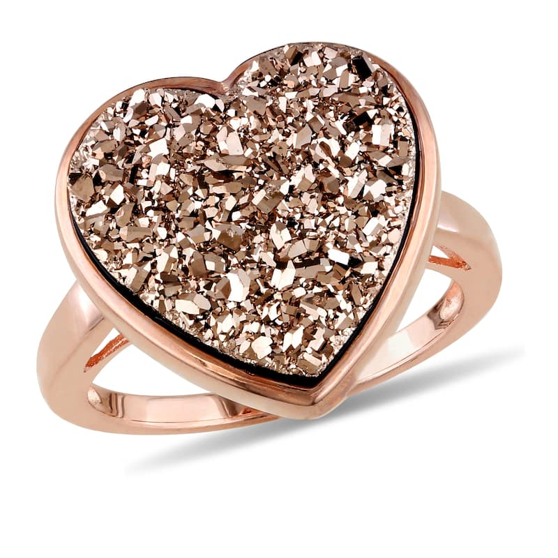 Miadora Heart Shape Rose Druzy Gemstone Cocktail Ring in Rose Plated Sterling Silver