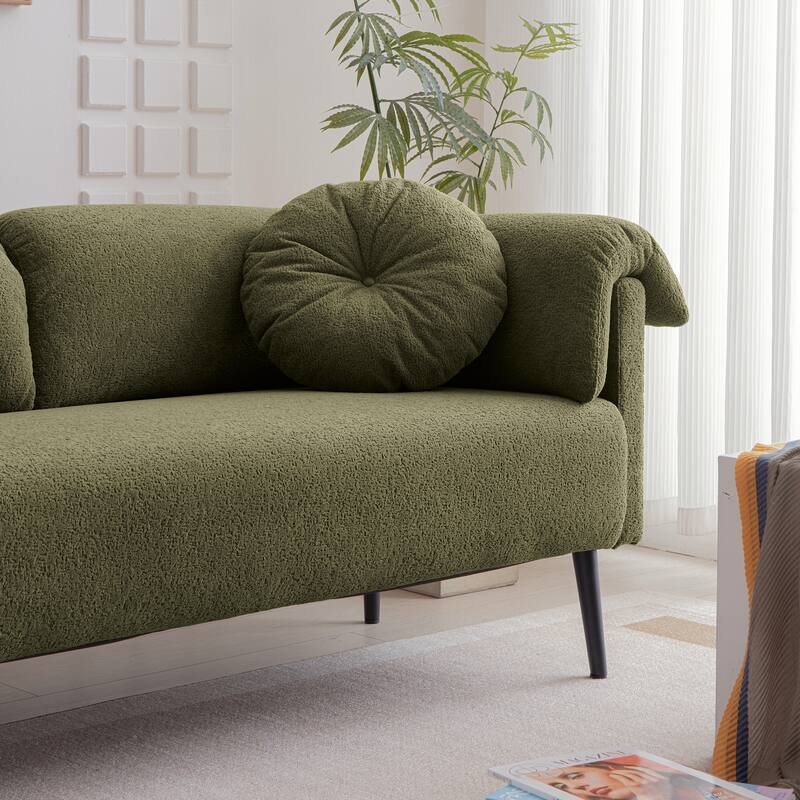 Chic Lamb Wool Sofa - Compact with Decorative Pillows