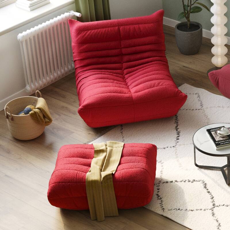 Teddy Fabric Soft Single Sofa with Ottoman