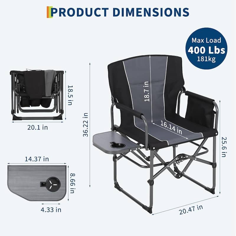 Oversized 2 Pcs Folding Portable Outdoor Director Camping Chair for Lawn, Fishing, Sports