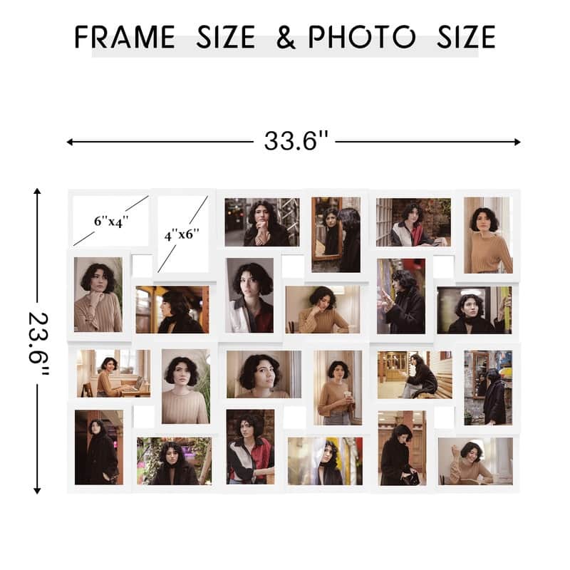 HELLO LAURA Rustic 24 Opening Photo Frame Family Collage Wall Hanging Picture Frame