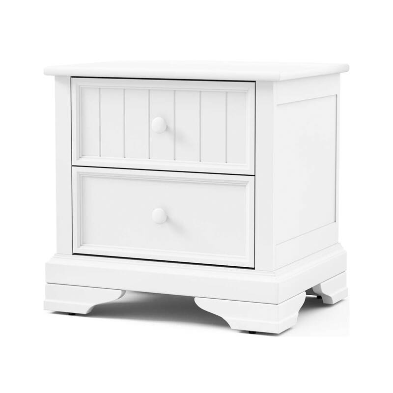 Toli Nightstand 2 Drawers w Round Knobs, White Solid Hardwood, 24 Inch