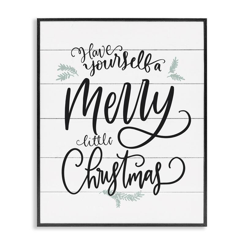 Stupell A Merry Little Christmas Black White and Blue Framed Art, Proudly Made in USA - 16 x 20 - Black