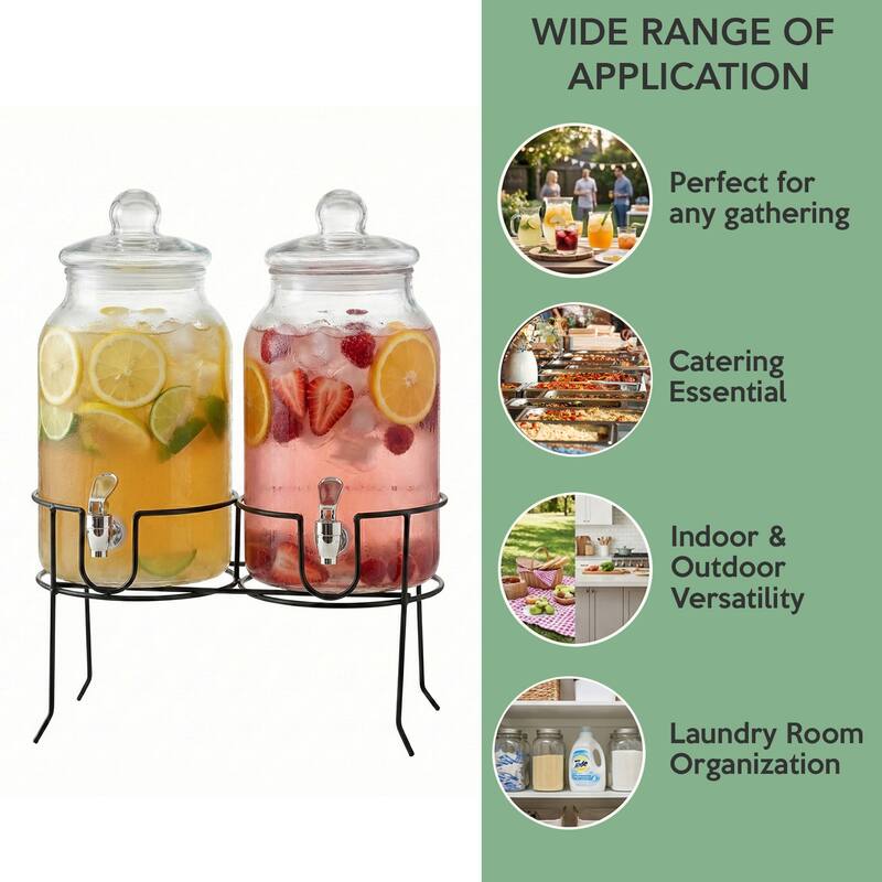 Rustic Home Beverage Dispenser Set/2 With Black Metal Stand