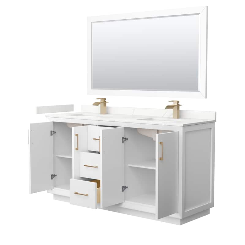 Strada 66-inch Double Vanity, Quartz Top, 58-inch Mirror