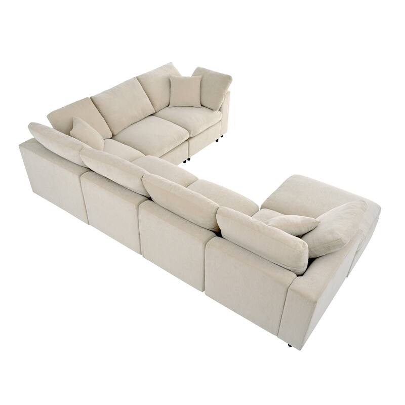 Oversized Modular Sectional Sofa, 7 Seater Corner Sofa, L-Shape Sofa Set with Movable Ottoman, Plush Chenille Fabric Large Sofa