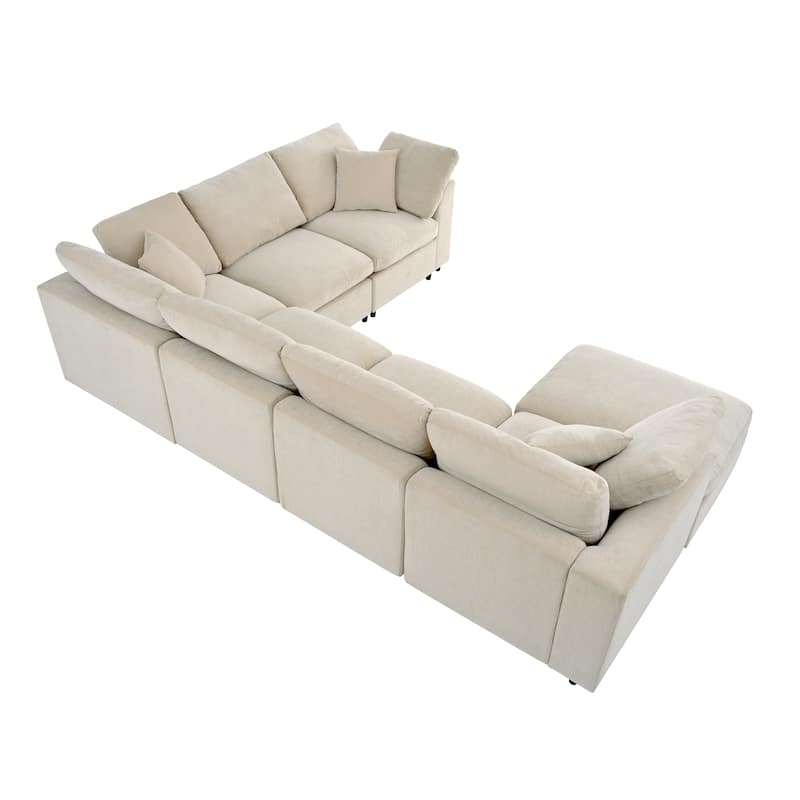 Roomfitters 124.8" 7-Seater Modular Sectional Sofa, Large Modern L-Shaped Upholstered Couch with Ottoman for Living Room, Beige