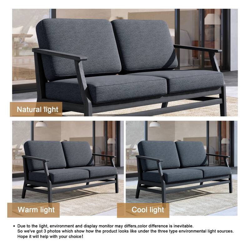 Outdoor Teak Wood Loveseat Sofa with Water-Resistant Cushions