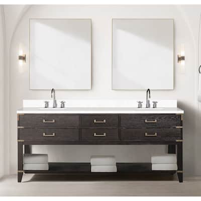 Norwalk 60 in W x 22 in D Black Oak Double Bath Vanity, Cultured Marble Top, and 28 in Mirrors