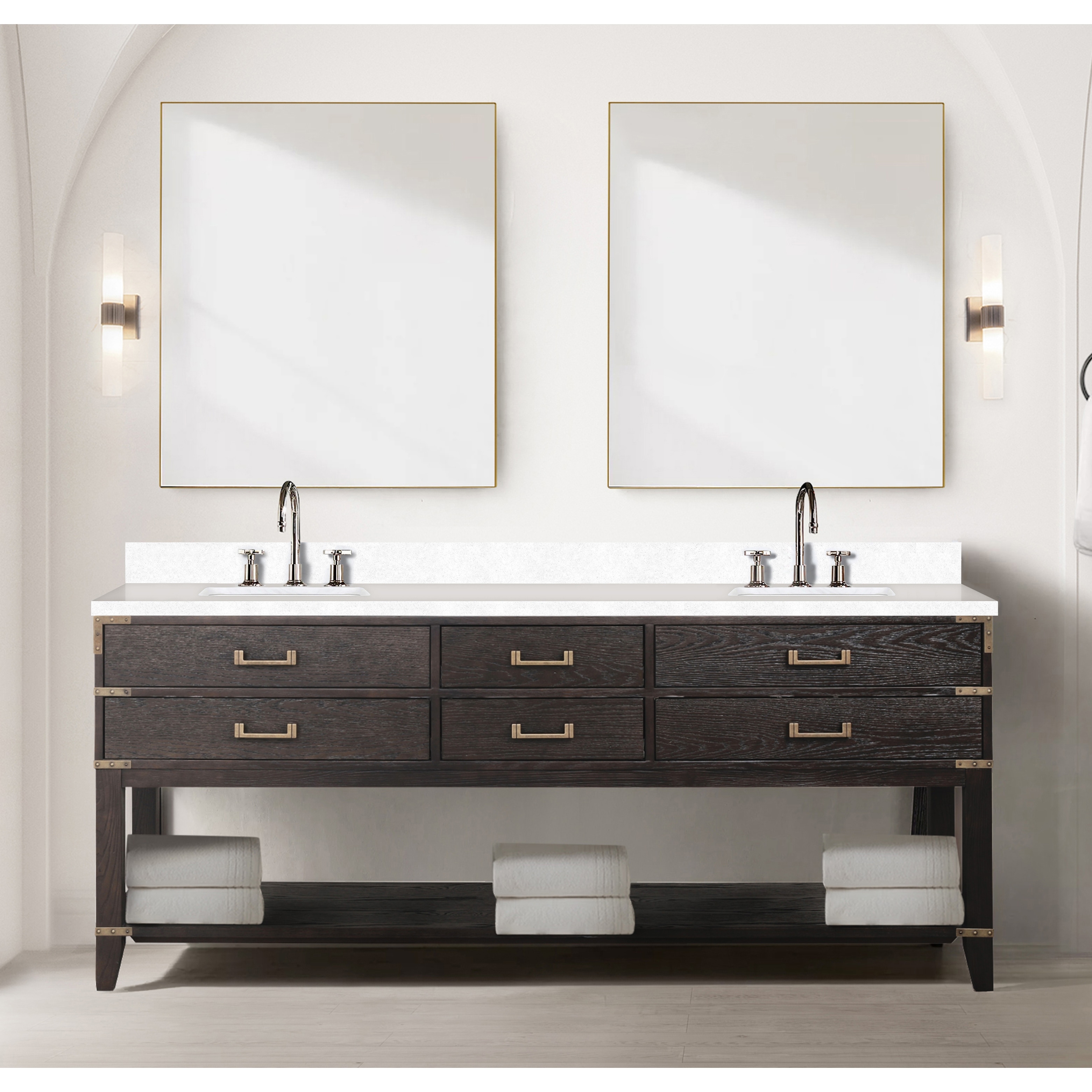 Norwalk 60 in W x 22 in D Black Oak Double Bath Vanity and White Quartz Top