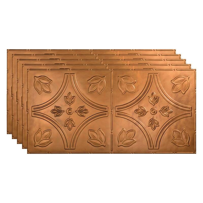 FASÄDE Traditional Style 5 Decorative Vinyl 2ft x 4ft Glue Up Ceiling Panel in Antique Bronze (5 Pack) - 5 Pack - Antique Bronze