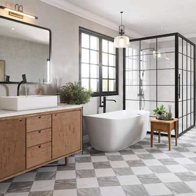 Merola Tile Marbilia Chess Bardiglio 17-3/8" x 17-3/8" Porcelain Floor and Wall Tile
