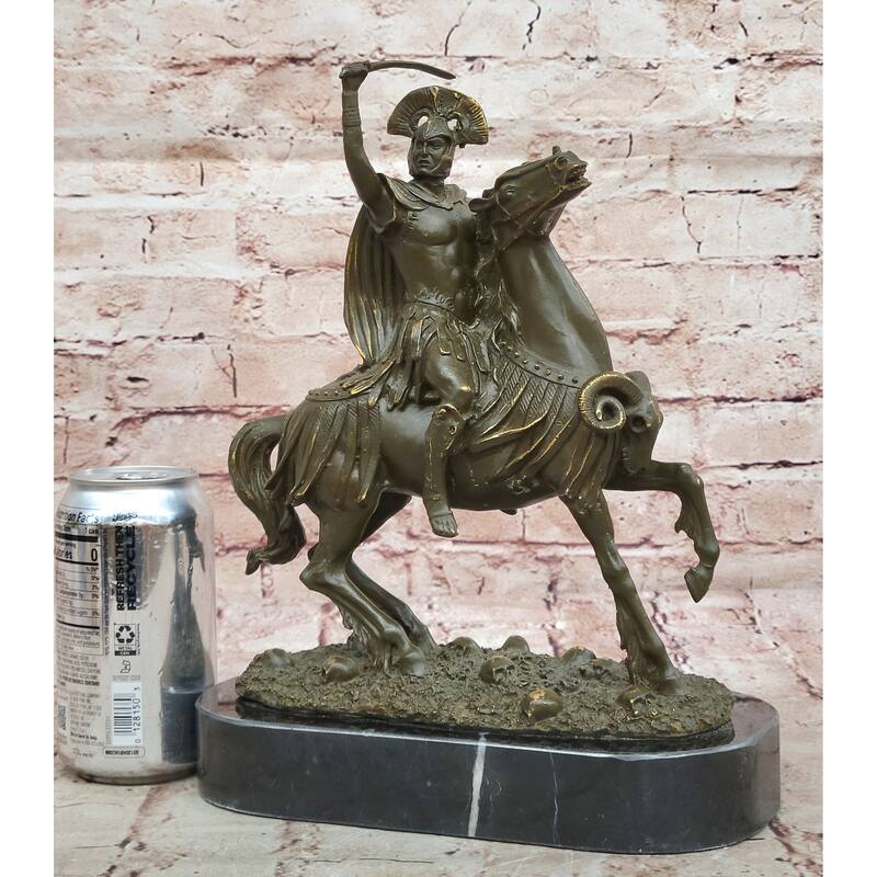 Roman Cavalry Centurion Solider On Imitative Horseback - Bronze Sculpture By Kamiko