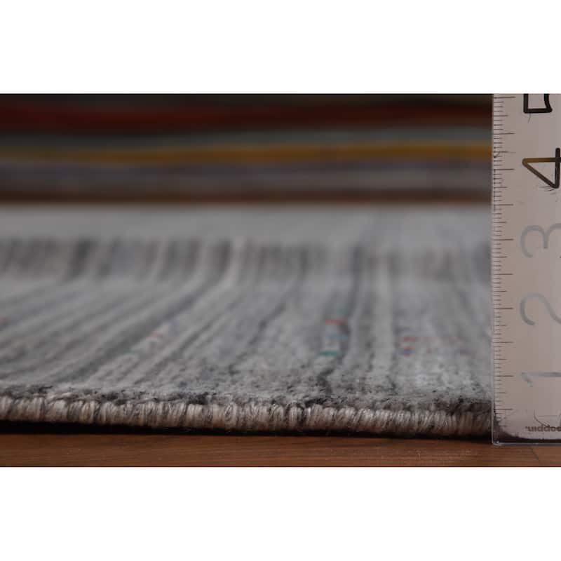 Hand Knotted Oriental 100% Wool Carpet Tribal Stripe Greys & Charcoal Gabbeh Area Rug - 9' 10'' X 8' 3''