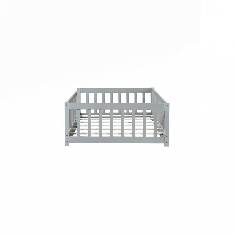Rubber Wood Floor Bed with Fence without Door
