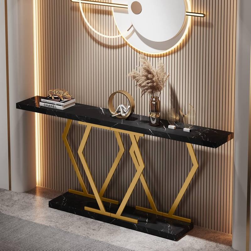 70.9 Inch Extra Long Sofa Console Table Faux Marble Tabletop Metal Frame Modern Style for Living Room/Entryway/Hallway