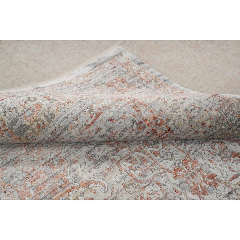 Machine Made Oriental Polyester Carpet Medallion Oranges & Rust Distressed Area Rug - 7' 5'' X 5' 2''