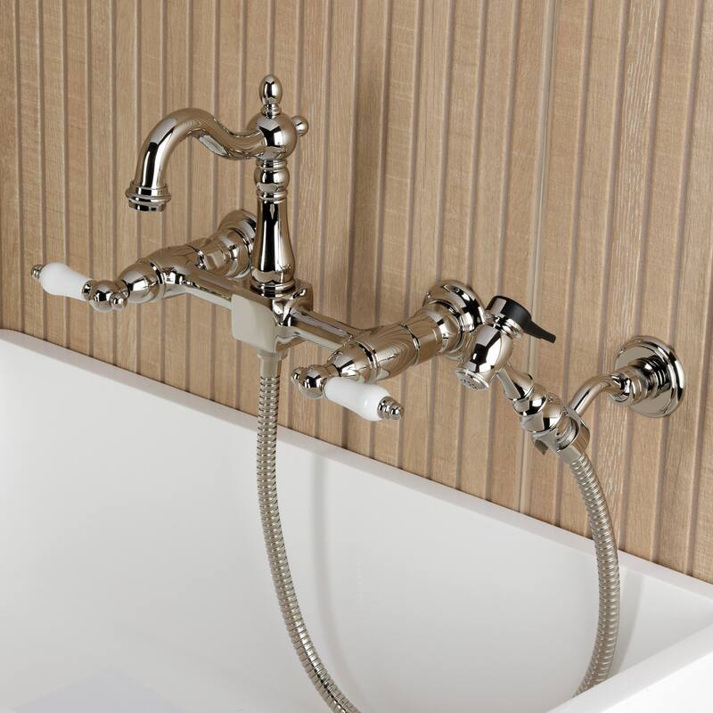 Kingston Brass Essex Double-Handle Wall-Mount Pre-Rinse Bridge Kitchen Faucet