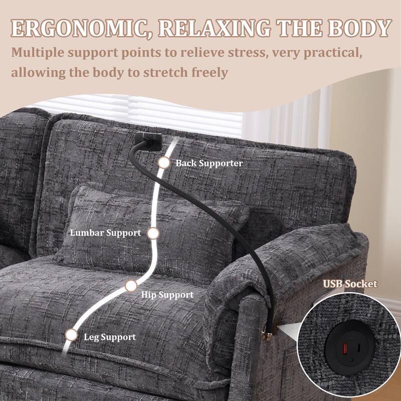 GALDWIN Chenille Upholstered L-shaped Modular Sectional Sleeper Sofa with Movable Storage Ottoman,USB&Type-C
