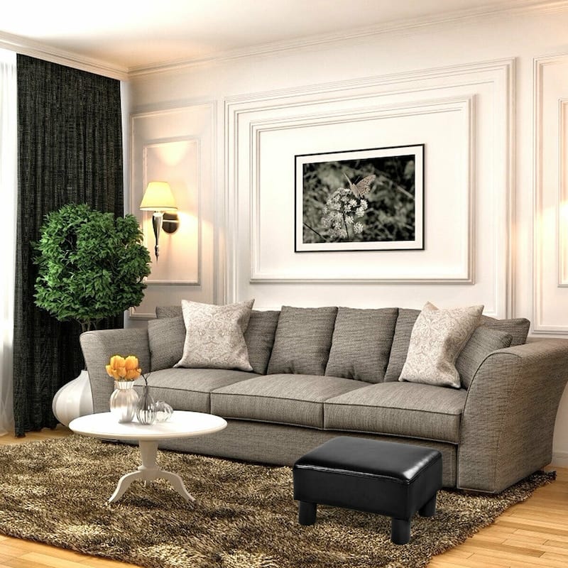 Costway Small Ottoman Footrest PU Leather Footstool Rectangular Seat
