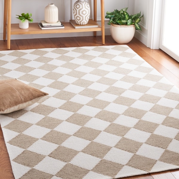 slide 2 of 13, Martha Stewart by SAFAVIEH Jesusa Checkered Wool Rug 4' Square - Natural/Beige - Square