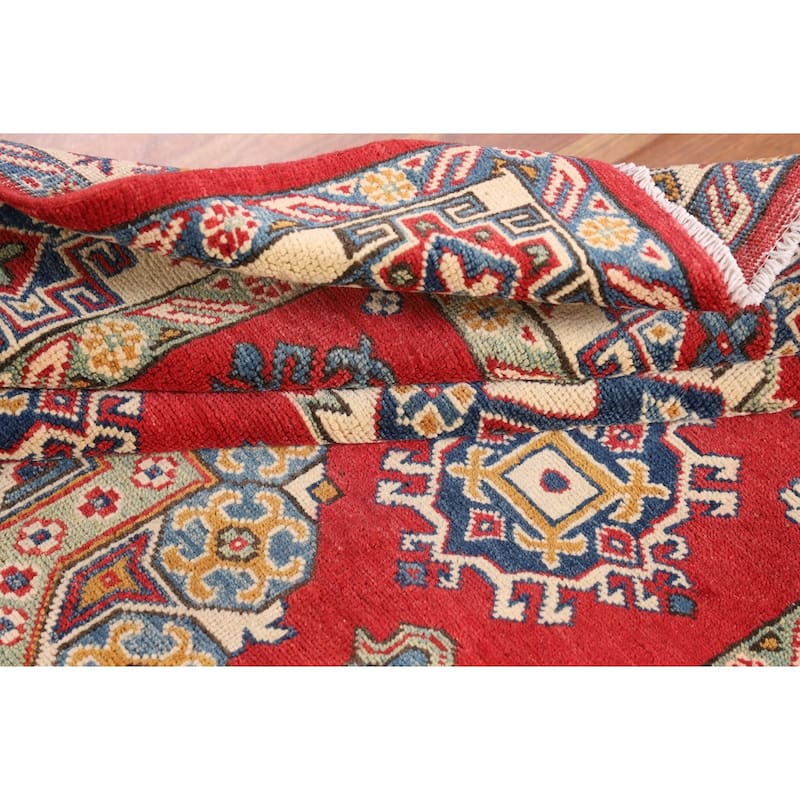 Geometric Kazak Oriental Area Rug Handmade Red Wool Carpet - 4'11" x 7'1"